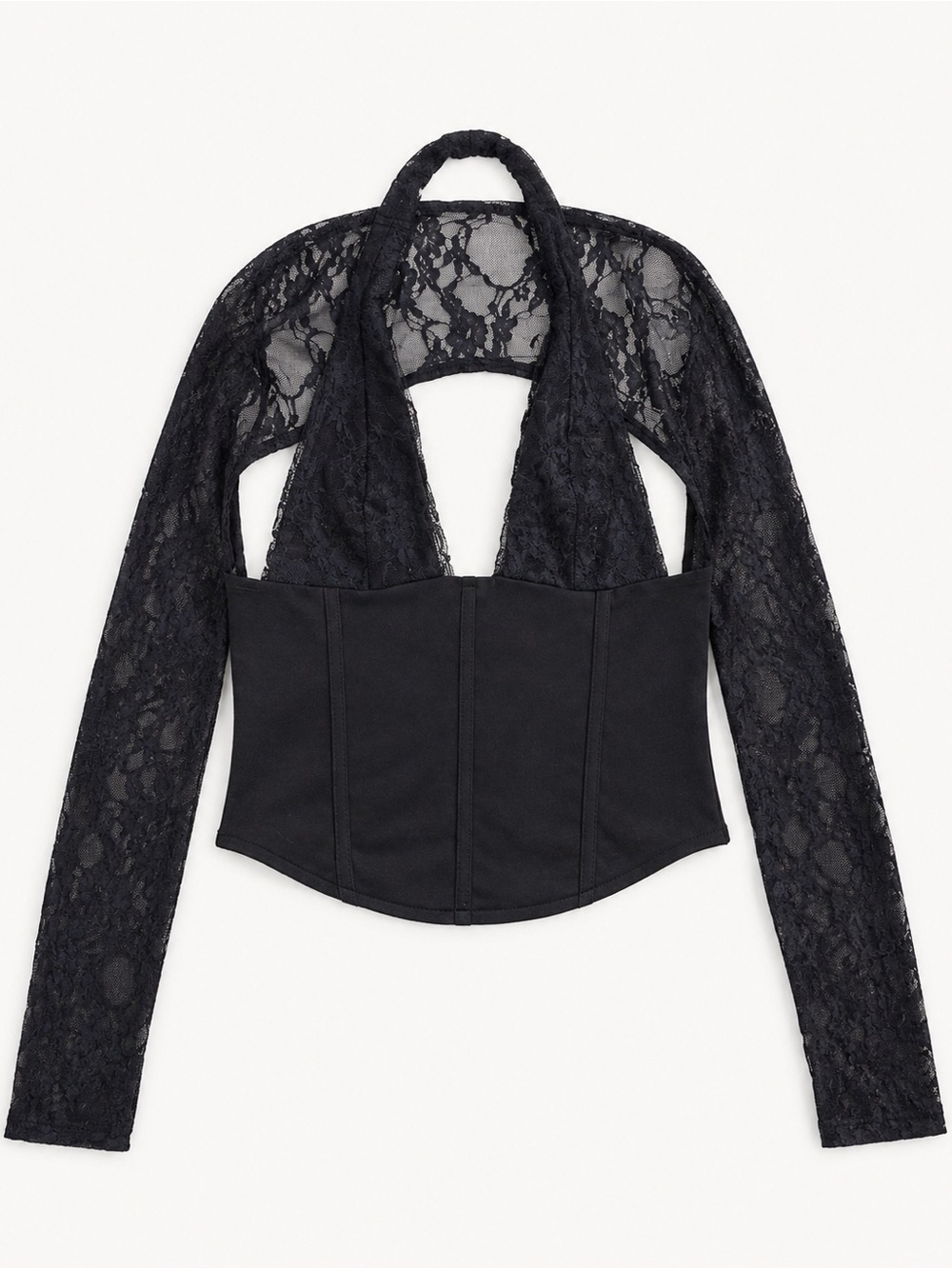 SHEIN Black Lace Corset Halter Long Sleeve Top